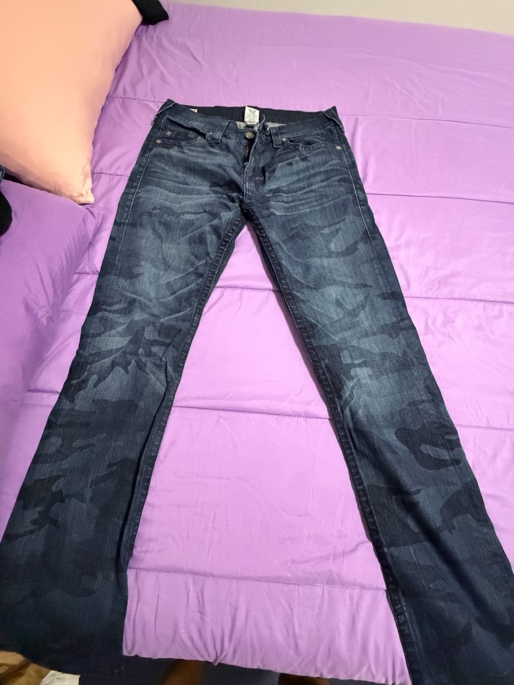 True Religion Dark Blue Camo Flare Jeans